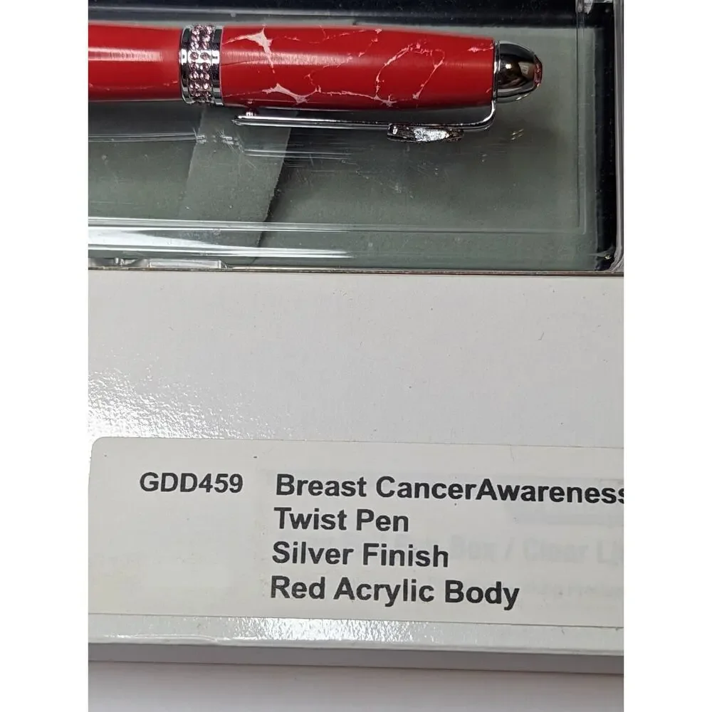 Breast Cancer Awareness Twist Pen Silver Finish Red Acrylic Body Hand Turned Pen